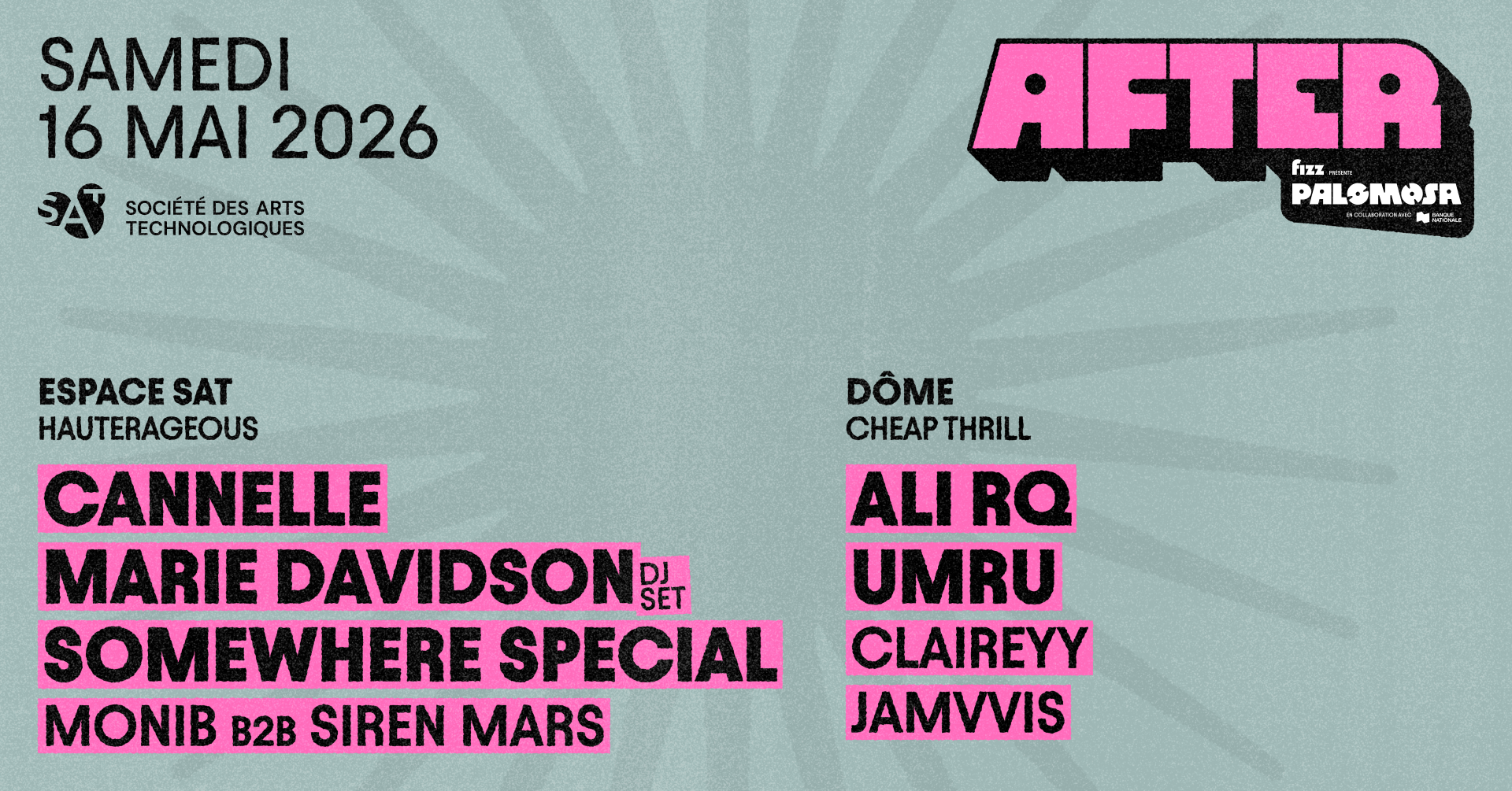 After Party Palomosa 16 mai 2026 SAT Montréal, QC